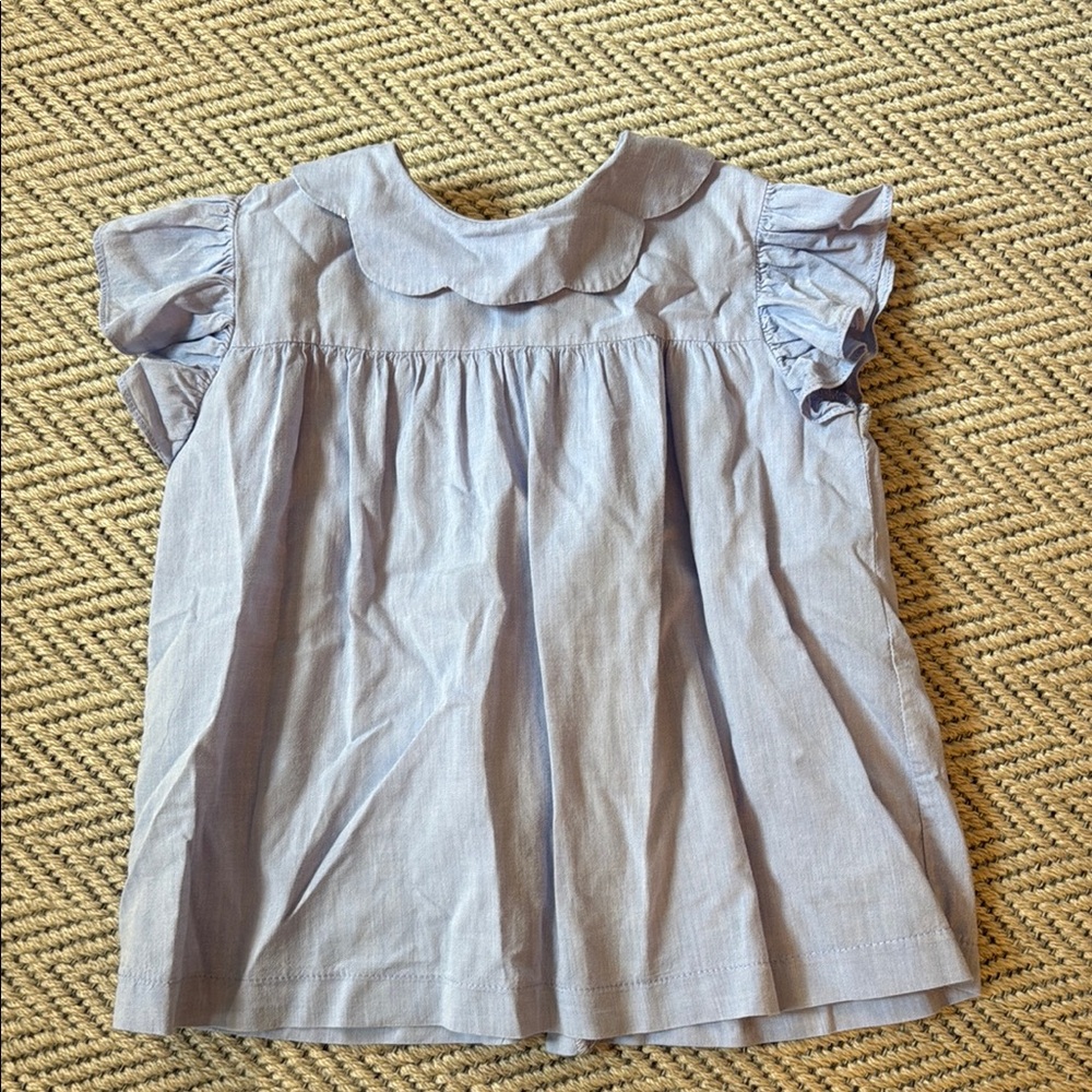 bella bliss Light Blue Scalloped Collar Ruffle Sleeve Top